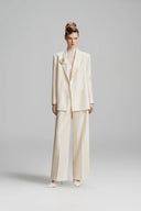 VONTIER DE MONTIER • Tailored Textured Pleated Silk Kate Straight-Leg Trousers in Cream Beige