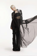SORAMAME • Black Another High-Waist Ruched Wide-Leg Trousers
