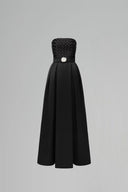 Noir Cristal Smocked Silk Taffeta A-Line Gown for women, from IHF STUDIO, The Viet Concept 