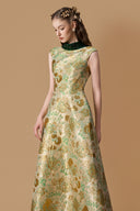 Emerald Green A-Line Jacquard Gown with Crystal Collar for women, from IHF ATELIER, The Viet Concept 