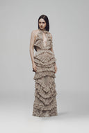 Brown Cassandra Maxi Dress for women, from La Vierge, The Viet Concept 