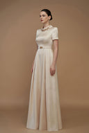 Luxury Short Sleeve A-Line Silk Taffeta Deconstructed Collar Gown for women, from IHF ATELIER, The Viet Concept