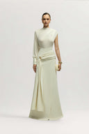 Orlean Dress Asymmetric Brooch Crepe Jersey Gown for women, from JENNY K TRAN, The Viet Concept 