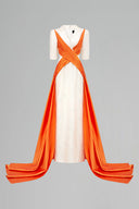 Ivory Column Evening Gown With Peak Lapel & Draped Ribbon Couture for women, from IHF ATELIER, The Viet Concept
