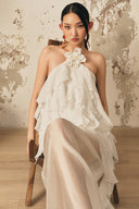 XITA • Ivory Handcrafted Ruffle Chiffon Halter Maxi Dress
