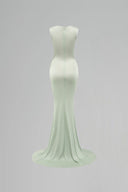 Mint Green Asymmetric Ruched Jersey Maxi Dress with Crystal Detail for women, from IHF STUDIO, The Viet Concept 