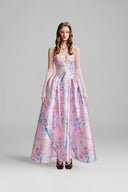 VONTIER DE MONTIER • Songbird Petal-Cup Printed Taffeta Evening Gown