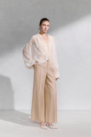 Sera Pleated Silk Blouse with Delicate Floral Embroidery for women, from ARTI, The Viet Concept