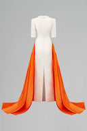 Ivory Column Evening Gown With Peak Lapel & Draped Ribbon Couture for women, from IHF ATELIER, The Viet Concept