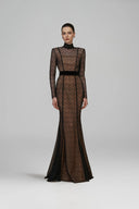 Lace Stand Collar Mermaid Gown With Velvet Bow Belt for women, from IHF ATELIER, The Viet Concept 