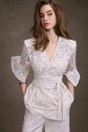 KEIRA TONG • Oriental Bloom Lace Wrap Top