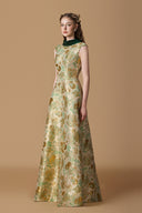 Emerald Green A-Line Jacquard Gown with Crystal Collar for women, from IHF ATELIER, The Viet Concept 