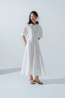 HOBB • Silk Cotton Fitted Bodice Flared Midi Dress