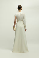 Orlean Dress Asymmetric Brooch Crepe Jersey Gown for women, from JENNY K TRAN, The Viet Concept 
