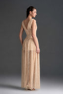 IHF STUDIO • Vine Guipure Lace V-Neck Crystal Bow Midi Dress