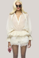  White Latisha Peplum Johnny Collar Organza Voile Mini Set for women, from Das La Vie, The Viet Concept 