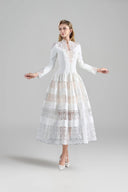 ROSEE de MATIN • Long Sleeve White Midi Lace Dress