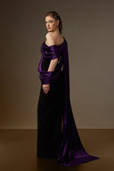 IHF ATELIER • Black Crepe & Purple Silk Asymmetric Draped Column Gown
