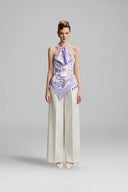 VONTIER DE MONTIER • Iris Parrot-Print Korean Silk Halter Top