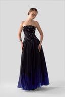 Noble Ombre Draped Satin Organza Evening Gown for women, from DANG PHONG DESIGNER, The Viet Concept