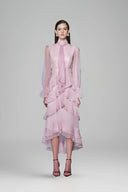 Lavel Layered Tie Neck Organza Midi Dress for women, from White Plan, The Viet Concept