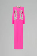 Pink Column Evening Gown with Embroidered Round Neckline Dress for women, from IHF ATELIER, The Viet Concept 