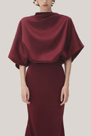 Red Velvet Xuan Di Straight Batwing Sleeved Satin Top for women, from TINH, The Viet Concept 