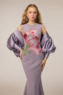 21SIX • Elvira Royal Silk Floral Crystal-Embellished Cape Gown
