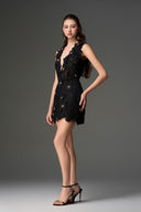 Midnight Blossom Crystal Lace Halter Mini Dress for women, from IHF STUDIO, The Viet Concept