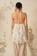 XITA • Ivory Handcrafted Ruffle Chiffon Halter Maxi Dress