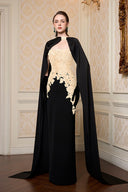 Noir Élégance Lace Column Cape Gown for women, from IHF ATELIER, The Viet Concept