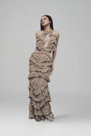 Brown Cassandra Maxi Dress for women, from La Vierge, The Viet Concept 