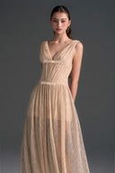 IHF STUDIO • Vine Guipure Lace V-Neck Crystal Bow Midi Dress