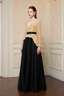 Beige French Lace Queen Anne A-Line Gown With Taffeta for women, from IHF ATELIER, The Viet Concept