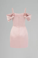 Blush Pink Corset Mini Dress with Ruffled Sleeves and Crystal Embellishment for women, from IHF STUDIO, The Viet Concept 
