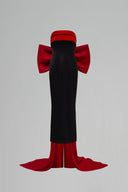 Strapless Fold Over Midi Dress with Oversized Bow Back Train for women, from IHF STUDIO, The Viet Concept 