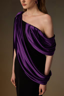 IHF ATELIER • Black Crepe & Purple Silk Asymmetric Draped Column Gown