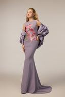 21SIX • Elvira Royal Silk Floral Crystal-Embellished Cape Gown