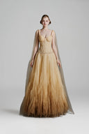 MADDY HATES ROSE • Lunelle Champagne Tulle Floor-Length Ball Gown