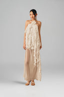 Ivory Handcrafted Ruffle Chiffon Halter Maxi Dress for women, from XITA, The Viet Concept 