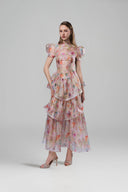 Melarose Beige Chiffon Floral Evening Dress for women, from JOSEPHINE, The Viet Concept