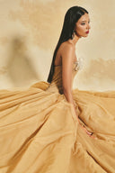 L' SCARLETT • Flared Off-Shoulder 3D Crystal Floral Maxi Dress
