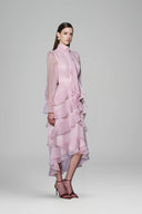 Lavel Layered Tie Neck Organza Midi Dress for women, from White Plan, The Viet Concept