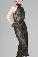 Black Maeve Halter Neck Lace Bodysuit for women, from HUONG, the Viet Concept 