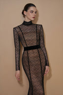 Lace Stand Collar Mermaid Gown With Velvet Bow Belt for women, from IHF ATELIER, The Viet Concept 