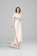 DO LONG • Rose Gold Off-Shoulder Silk Maxi Dress