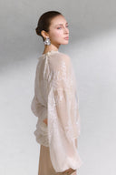 Sera Pleated Silk Blouse with Delicate Floral Embroidery for women, from ARTI, The Viet Concept