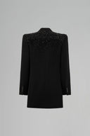 IHF STUDIO • Midnight Noir Crystal-Embellished Oversized Silk-Lined Blazer
