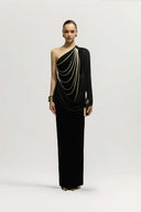 Bristol Dress Asymmetric Glitter Jersey Gown for women, from JENNY K TRAN, The Viet Concept 