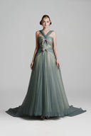MADDY HATES ROSE • Solenne Blue Tulle Floor-Length Ball Gown
